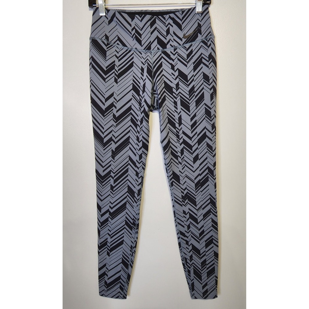 Nike Dri Fit Womens Size Medium Line Pattern Leggings‎ Black Gray Activewear